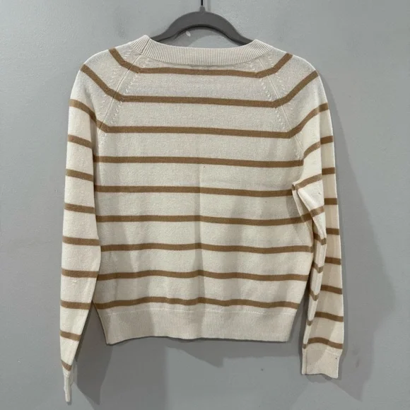 Vince Sweater Striped Wool Cashmere Blend in Cream Crew & Scoop Necks
